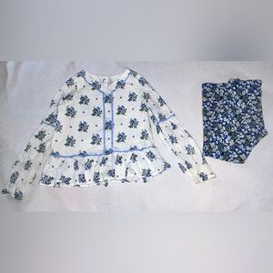 Janie and Jack Floral Long Sleeve Blouse with Ruffle Hem